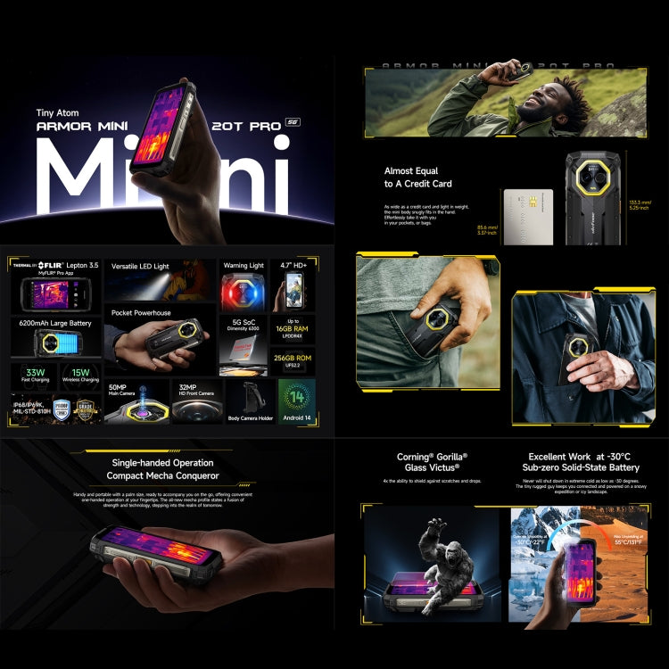 Ulefone Armor Mini 20T Pro, Thermal Imaging, 8GB+256GB, IP68/IP69K Rugged Phone, 4.7 inch Android 14 MediaTek Dimensity 6300 5G Octa Core, Network: 5G, NFC, OTG Ulefone Armor Mini 20T Pro, Thermal Imaging, 8GB+256GB, IP68/IP69K Rugged Phone, 4.7 inch Android 14 MediaTek Dimensity 6300 5G Octa Core, Network: 5G, NFC, OTG